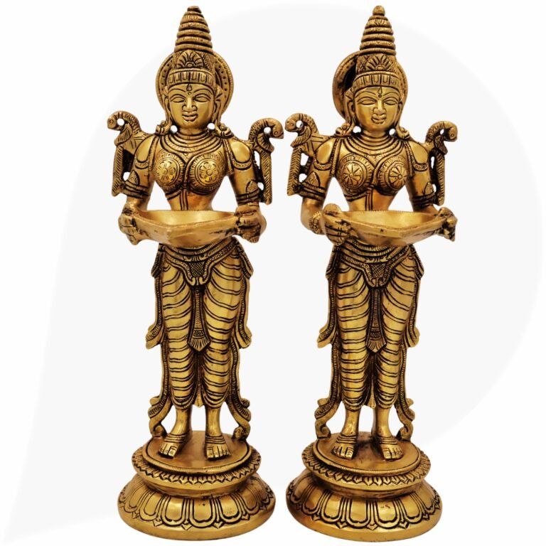 bhunes brass deepam | deeplakshmi | brass deep laxmi | brass deep lady | deep lakshmi idol brass | deep laxmi | set of two,gold, 11.5 inch, 1 piece