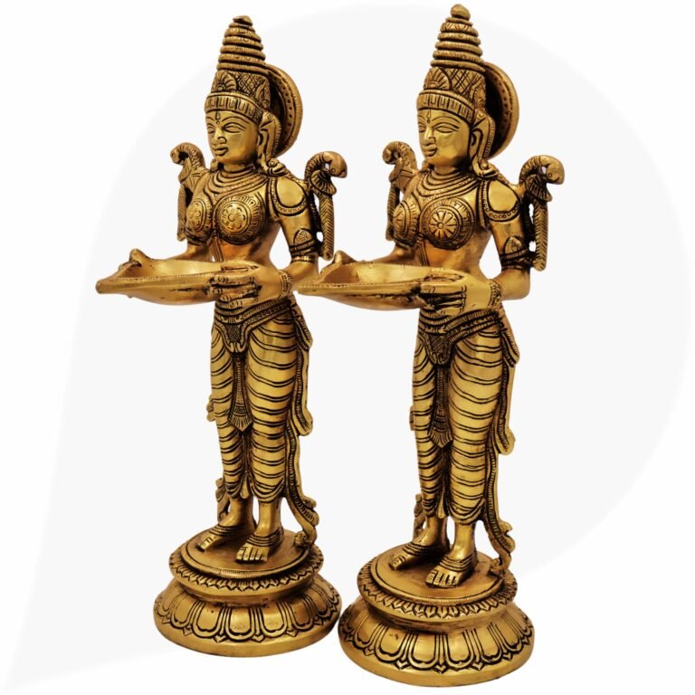 bhunes brass deepam | deeplakshmi | brass deep laxmi | brass deep lady | deep lakshmi idol brass | deep laxmi | set of two,gold, 11.5 inch, 1 piece