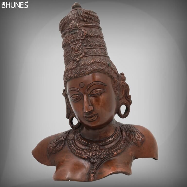 brass parvati head murti, parvathi face, adi parashakti statue, parwathi idol for home décor,brown, 12 inch, 1 piece