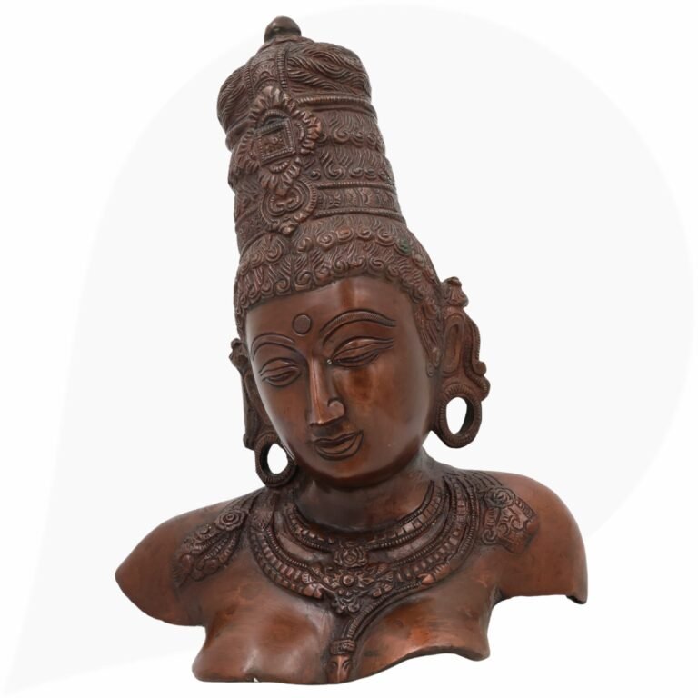 brass parvati head murti, parvathi face, adi parashakti statue, parwathi idol for home décor,brown, 12 inch, 1 piece