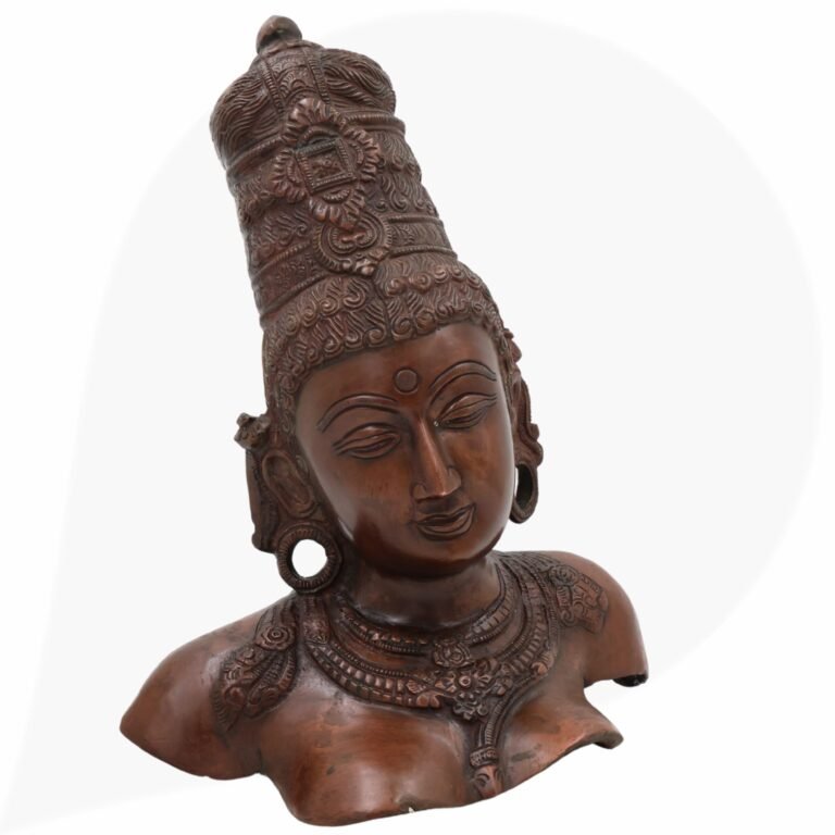 brass parvati head murti, parvathi face, adi parashakti statue, parwathi idol for home décor,brown, 12 inch, 1 piece