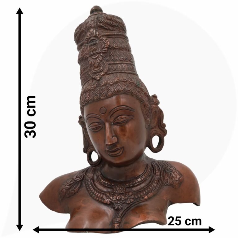 brass parvati head murti, parvathi face, adi parashakti statue, parwathi idol for home décor,brown, 12 inch, 1 piece