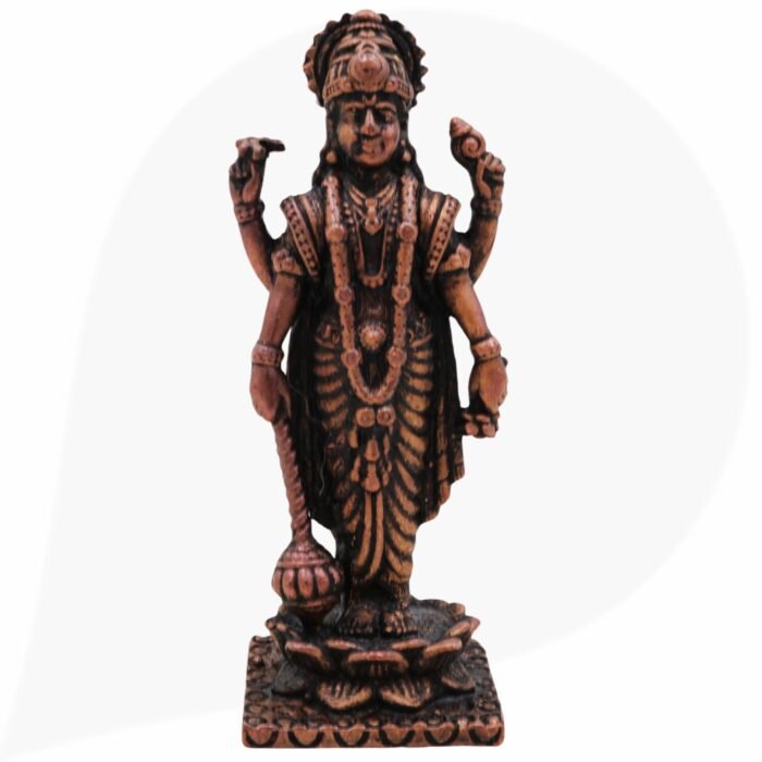 copper vishnu antique idol, lord narayan statue , sri vishnu ji murti,brown, 3 inch, 1 piece