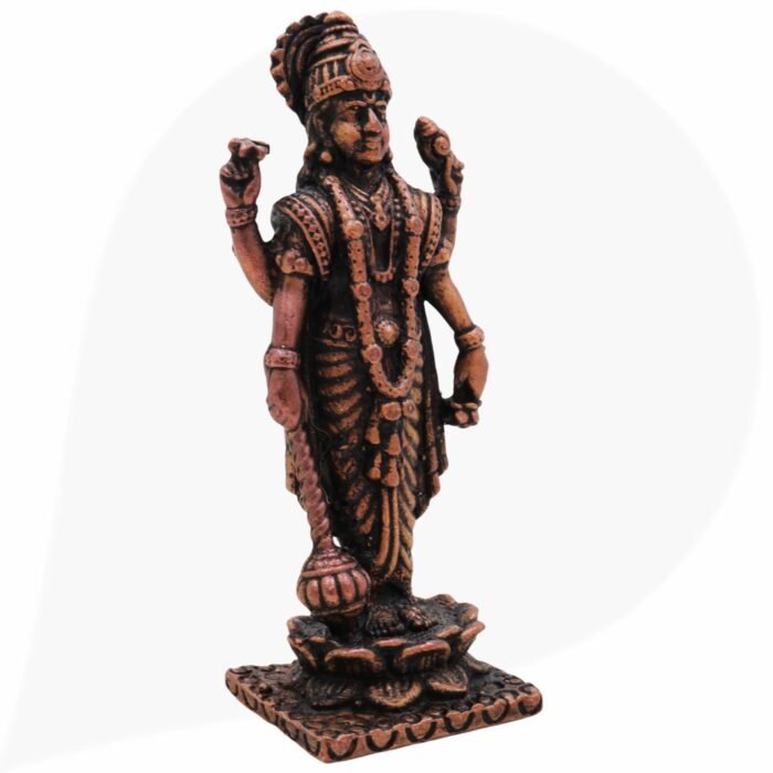 copper vishnu antique idol, lord narayan statue , sri vishnu ji murti,brown, 3 inch, 1 piece