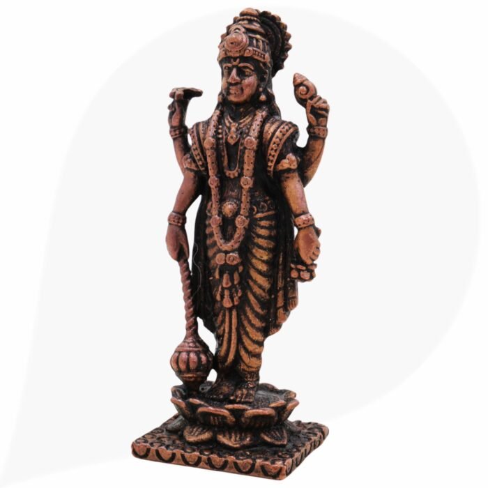 copper vishnu antique idol, lord narayan statue , sri vishnu ji murti,brown, 3 inch, 1 piece