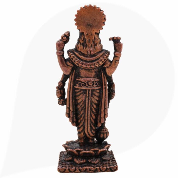 copper vishnu antique idol, lord narayan statue , sri vishnu ji murti,brown, 3 inch, 1 piece