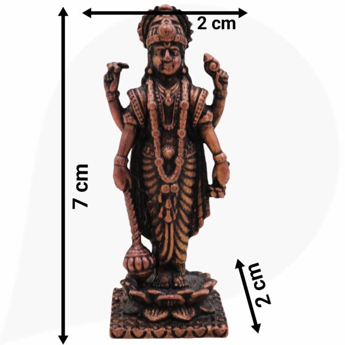 copper vishnu antique idol, lord narayan statue , sri vishnu ji murti,brown, 3 inch, 1 piece