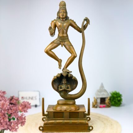 Panchaloha Krishna Standing on Kaliya Nag Idol