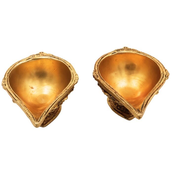 bhunes brass diya set of 2 – 2 inch handcrafted designer deepam, pooja lamps for home decor, gold finish, 2 inch, 2 piece