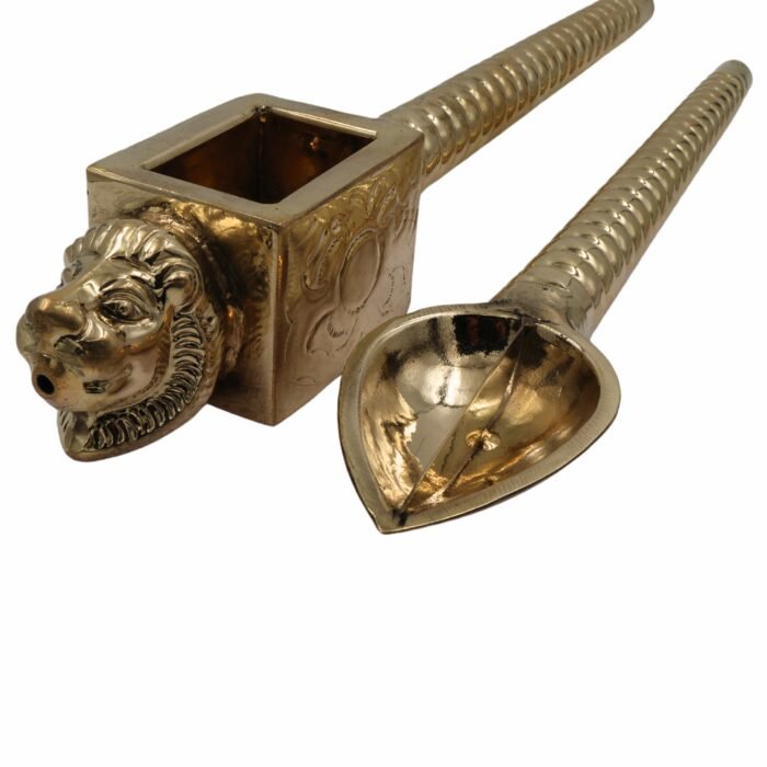 bhunes brass lion head homa spoon set for vedic sacrifices yajna, achamani spoons for havan,gold, 18.5 inch, 1 piece