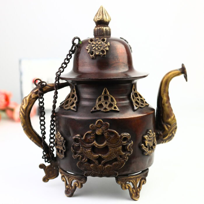 bhunes brass kettle, ketalee, kettledrum, jar, pot, surahi, suraahee, ewer, pitcher,, jug, showpeice, brass decoratives, gift, home decor,brown, 8 inch, 1 piece