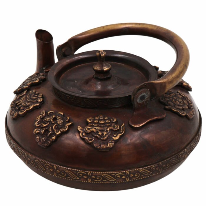 bhunes brass kettle pot chaay kee ketalee tea coffee ketalee kettledrum jar surai with strainer,brown, 3 inch, 1 piece