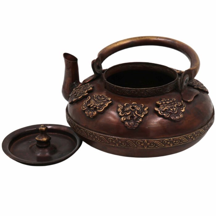 bhunes brass kettle pot chaay kee ketalee tea coffee ketalee kettledrum jar surai with strainer,brown, 3 inch, 1 piece