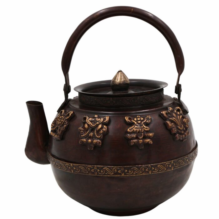 bhunes brass tea kettle pot chaay kee ketalee tea coffee ketalee kettledrum jar surai with strainer,brown, 5 inch, 1 piece