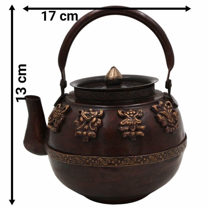 bhunes brass tea kettle pot chaay kee ketalee tea coffee ketalee kettledrum jar surai with strainer,brown, 5 inch, 1 piece