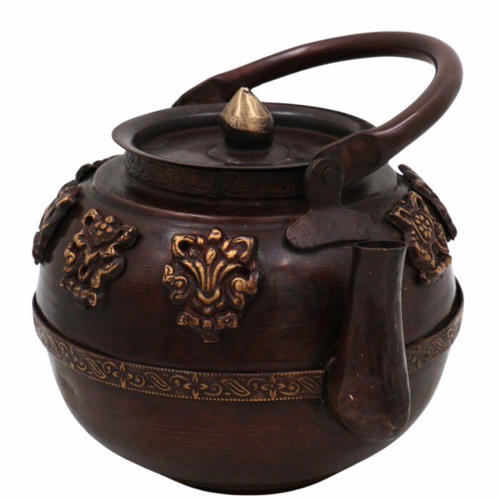 bhunes brass tea kettle pot chaay kee ketalee tea coffee ketalee kettledrum jar surai with strainer,brown, 5 inch, 1 piece