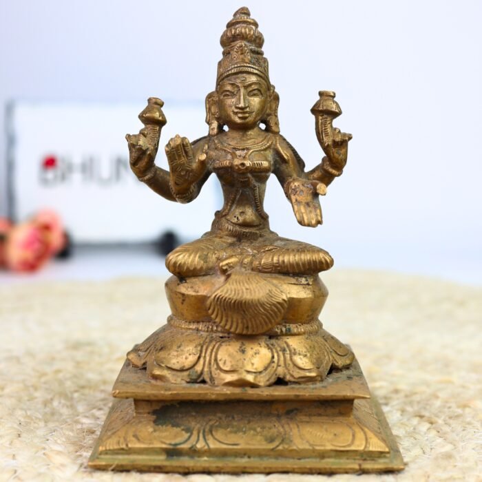 bhunes bronze vintage look lakshmi idol – handcrafted goddess laxmi murti for home, temple & prosperity,gold, 5 inch, 1 piece