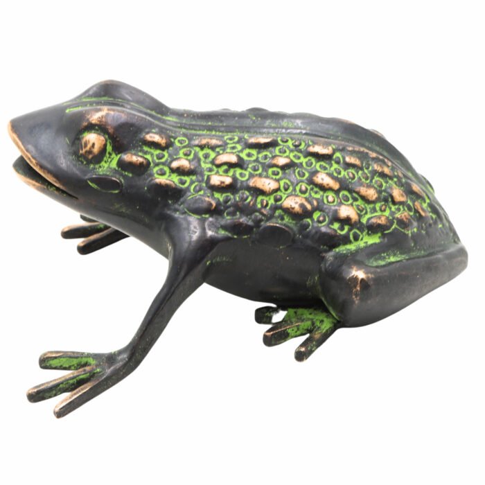 bhunes brass frog sculpture – handcrafted lucky feng shui frog statue for home décor & gifting,green, 3 inch, 1 piece