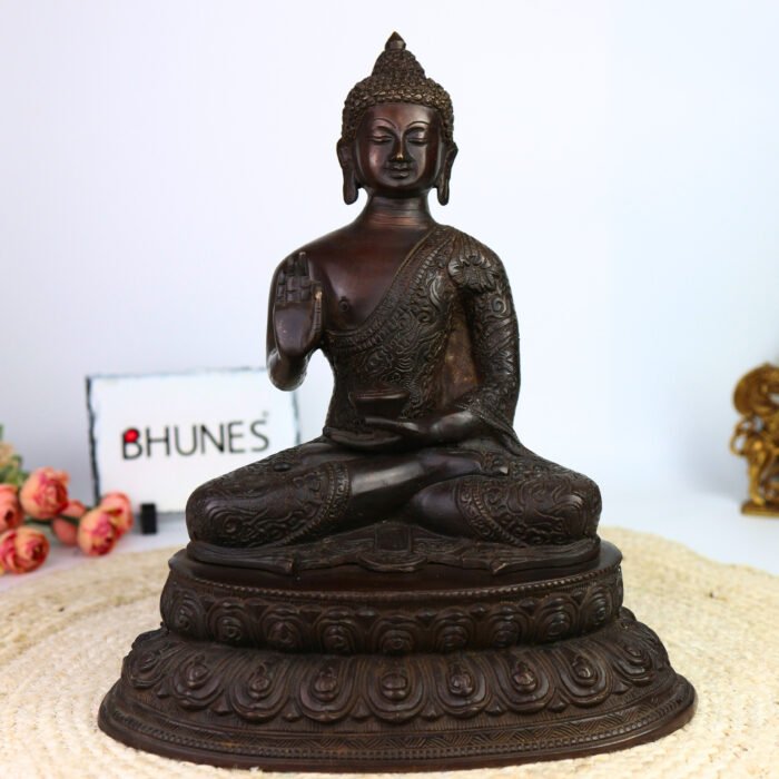 bhunes brass buddha idol – handcrafted gautam buddha statue for home, meditation & spiritual décor,brown, 13 inch, 1 piece