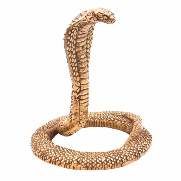 bhunes brass snake idol – handcrafted naga raj murti for home décor, temple & spiritual protection,gold, 7.5 inch, 1 piece