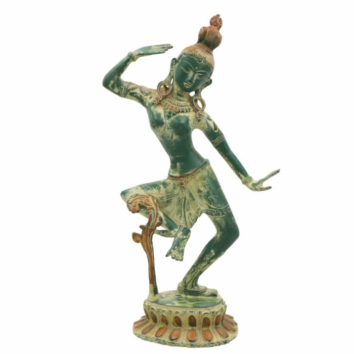 bhunes brass dancing tara idol – antique apsara lady statue | exquisite handcrafted divine sculpture,green, 15.5 inch, 1 piece