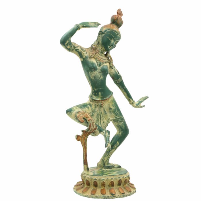 bhunes brass dancing tara idol – antique apsara lady statue | exquisite handcrafted divine sculpture,green, 15.5 inch, 1 piece