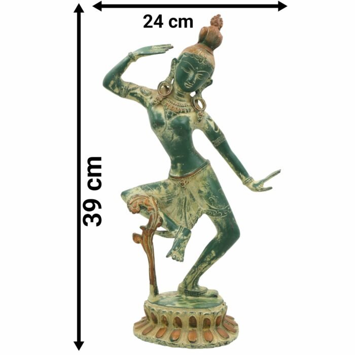 bhunes brass dancing tara idol – antique apsara lady statue | exquisite handcrafted divine sculpture,green, 15.5 inch, 1 piece