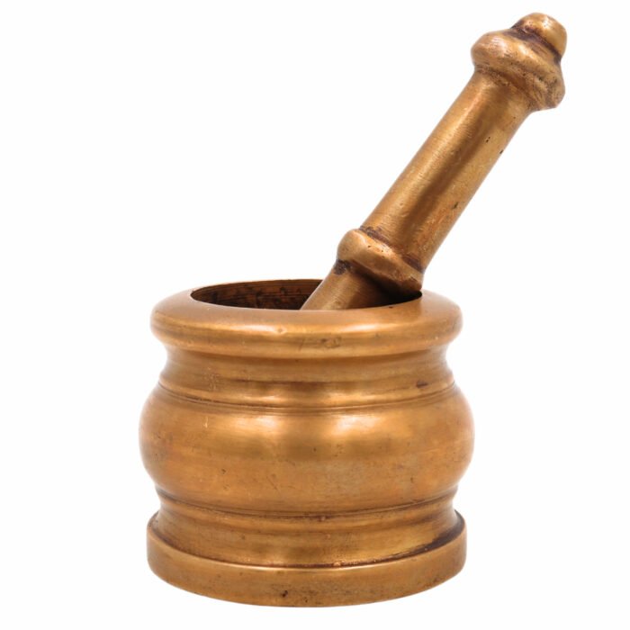 bhunes brass mortar & pestle – antique okhal aur moosal | traditional okhalee for kitchen & herbal grinding,gold, 2 inch, 1 piece