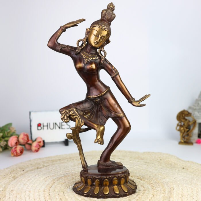 bhunes brass dancing tara idol – antique apsara lady statue | exquisite handcrafted divine sculpture,brown, 15.5 inch, 1 piece