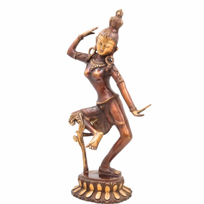 bhunes brass dancing tara idol – antique apsara lady statue | exquisite handcrafted divine sculpture,brown, 15.5 inch, 1 piece