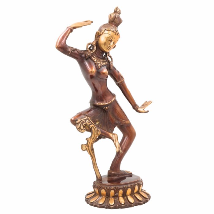 bhunes brass dancing tara idol – antique apsara lady statue | exquisite handcrafted divine sculpture,brown, 15.5 inch, 1 piece