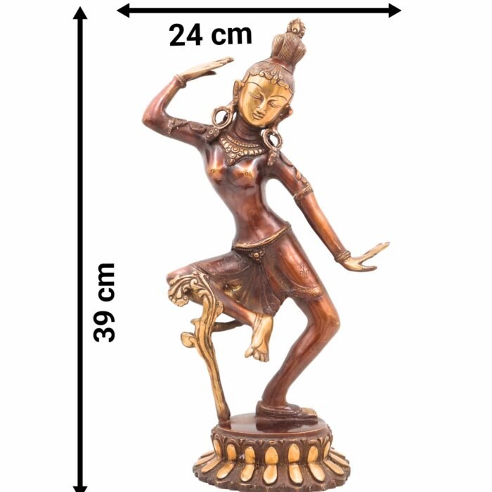 bhunes brass dancing tara idol – antique apsara lady statue | exquisite handcrafted divine sculpture,brown, 15.5 inch, 1 piece