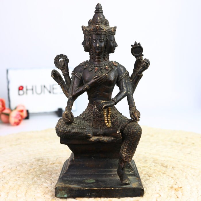 bhunes brass antique vintage lord brahma idol – handcrafted tridev murti for home, temple & spiritual decor,black, 8.5 inch, 1 piece