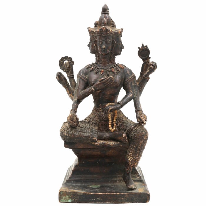 bhunes brass antique vintage lord brahma idol – handcrafted tridev murti for home, temple & spiritual decor,black, 8.5 inch, 1 piece