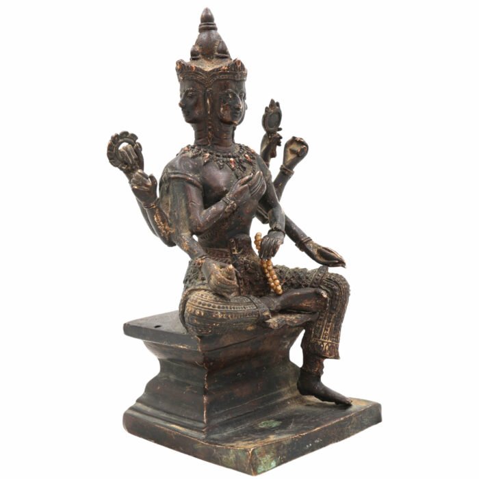 bhunes brass antique vintage lord brahma idol – handcrafted tridev murti for home, temple & spiritual decor,black, 8.5 inch, 1 piece