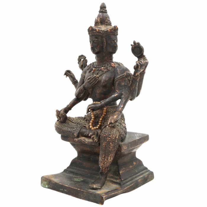 bhunes brass antique vintage lord brahma idol – handcrafted tridev murti for home, temple & spiritual decor,black, 8.5 inch, 1 piece