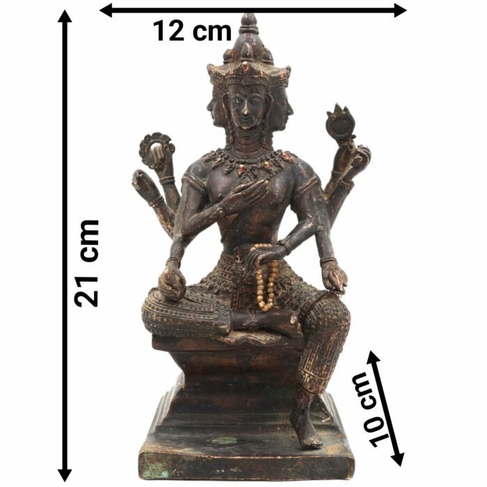 bhunes brass antique vintage lord brahma idol – handcrafted tridev murti for home, temple & spiritual decor,black, 8.5 inch, 1 piece