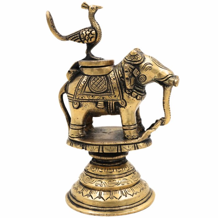 bhunes brass elephant-inspired ink pot – vintage handcrafted inkpot for collectors & home décor,gold, 7 inch, 1 piece