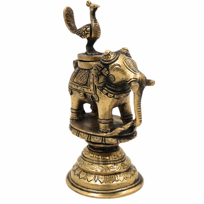 bhunes brass elephant-inspired ink pot – vintage handcrafted inkpot for collectors & home décor,gold, 7 inch, 1 piece