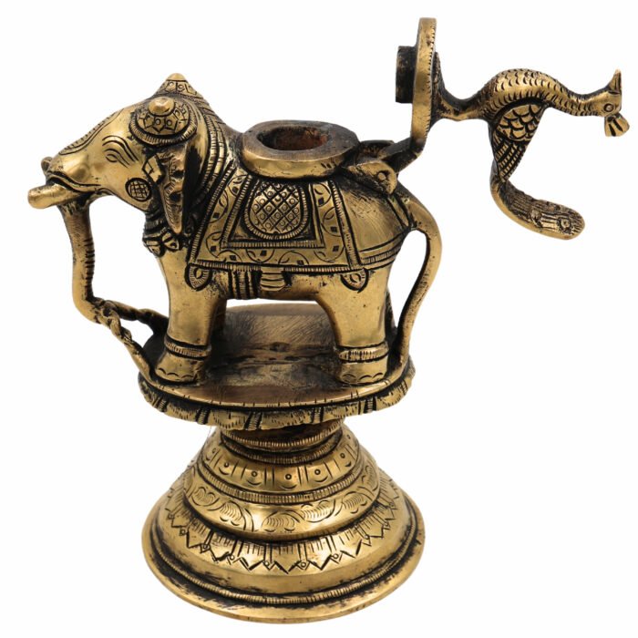 bhunes brass elephant-inspired ink pot – vintage handcrafted inkpot for collectors & home décor,gold, 7 inch, 1 piece