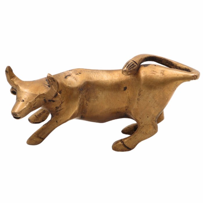 bhunes brass bull sculpture – handcrafted antique nandi/bull figurine for home, office & temple décor,gold, 2.5 inch, 1 piece