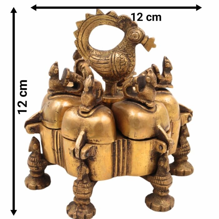 bhunes brass decorative boxes, box, multipurpose boxes, sindoor boxes, sindhur box, antique, box,gold, 4.5 inch, 1 piece