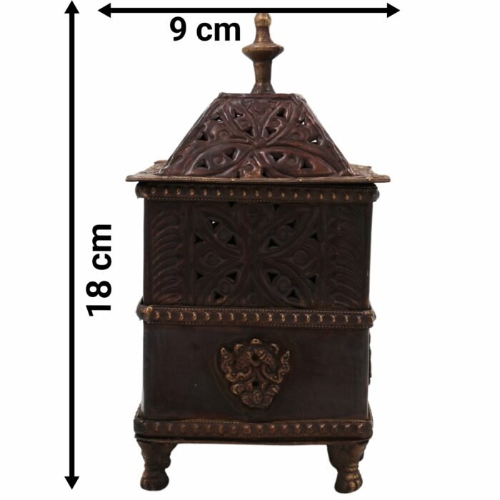 bhunes brass multipurpose vintage box – handcrafted antique storage container for jewelry, sindoor, spices & collectibles,brown, 7 inch, 1 piece