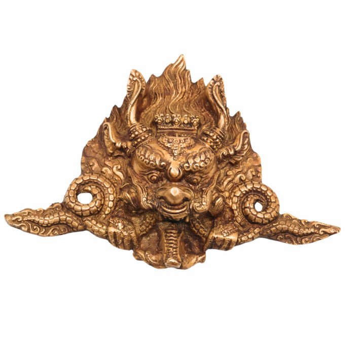 bhunes brass cheppu mask – handcrafted nepali tibetan wall hanging bird mask | garuda decorative art,gold, 7 inch, 1 piece