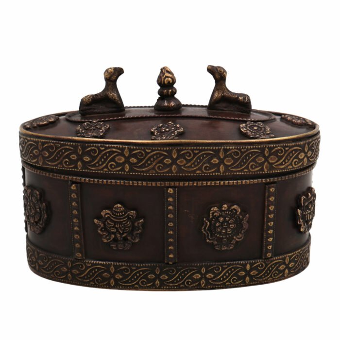 bhunes brass multipurpose vintage box – handcrafted antique storage container for jewelry, sindoor, spices & collectibles,brown, 4.5 inch, 1 piece