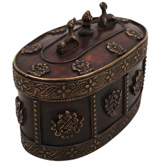 bhunes brass multipurpose vintage box – handcrafted antique storage container for jewelry, sindoor, spices & collectibles,brown, 4.5 inch, 1 piece