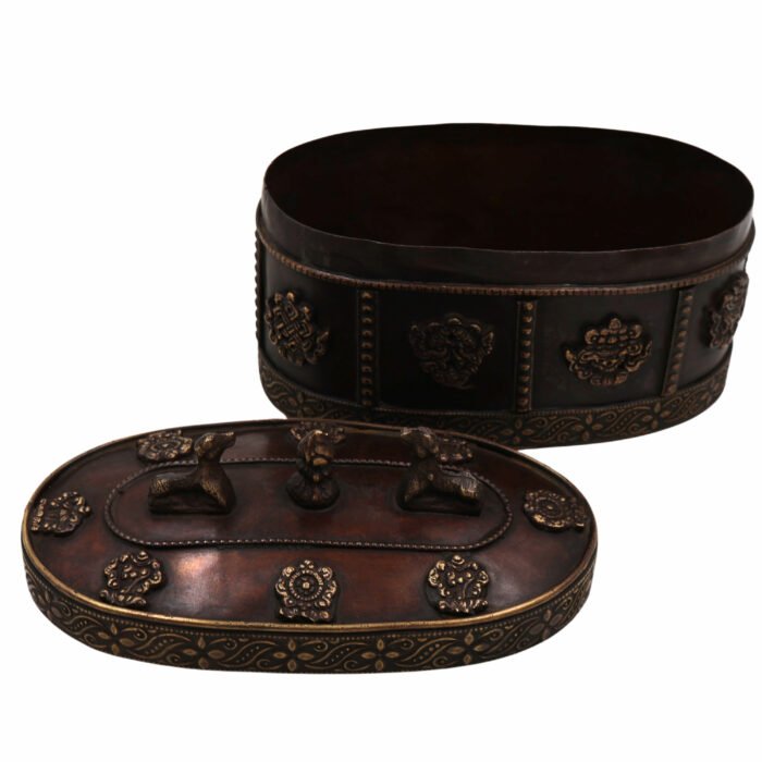 bhunes brass multipurpose vintage box – handcrafted antique storage container for jewelry, sindoor, spices & collectibles,brown, 4.5 inch, 1 piece