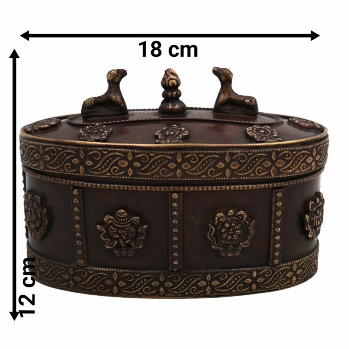 bhunes brass multipurpose vintage box – handcrafted antique storage container for jewelry, sindoor, spices & collectibles,brown, 4.5 inch, 1 piece