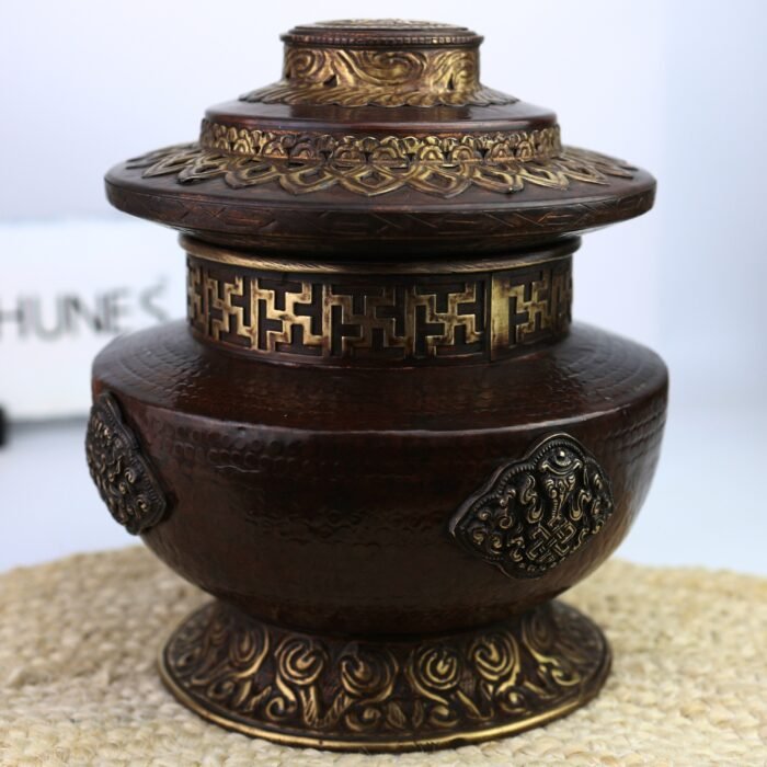 bhunes brass multipurpose vintage box – handcrafted antique storage container for jewelry, sindoor, spices & collectibles, capacity: 1.5 litre,brown, 9 inch, 1 piece