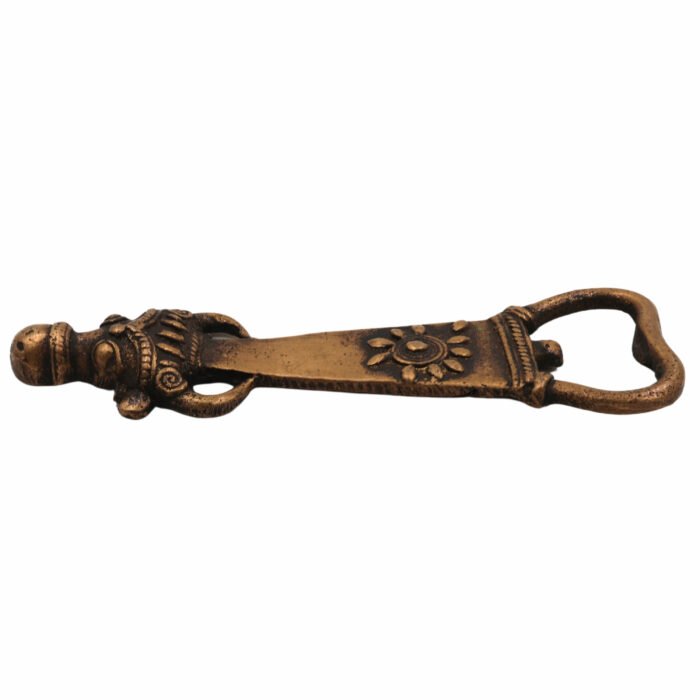 bhunes brass bastar art bottle opener, tribal handmande opener,gold, 5.5 inch, 1 piece